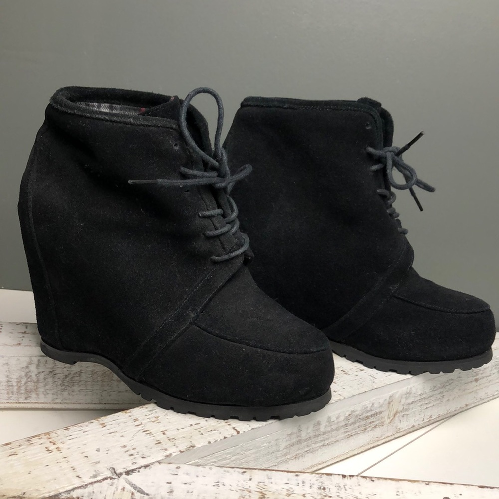 Black suede platform wedge boots | Size 8.5